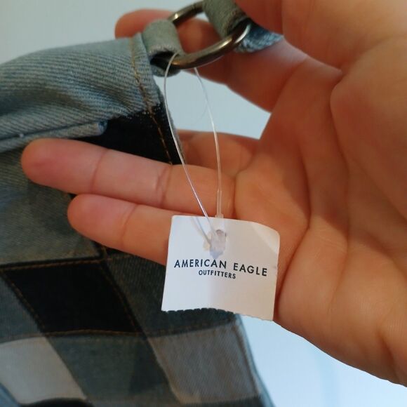 Y2K American Eagle Patchwork Blue Denim Shoulder Bag Jean Purse 5.5"x10" - Picture 6 of 11
